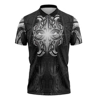 New Zealand Matariki Zipper Polo Shirt Maori Moko Black Galaxy
