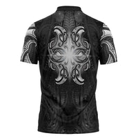 New Zealand Matariki Zipper Polo Shirt Maori Moko Black Galaxy
