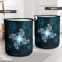 New Zealand Matariki Waita Laundry Basket Maori Moko Dark Blue Galaxy