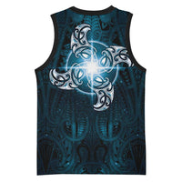 New Zealand Matariki Waita Basketball Jersey Maori Moko Dark Blue Galaxy