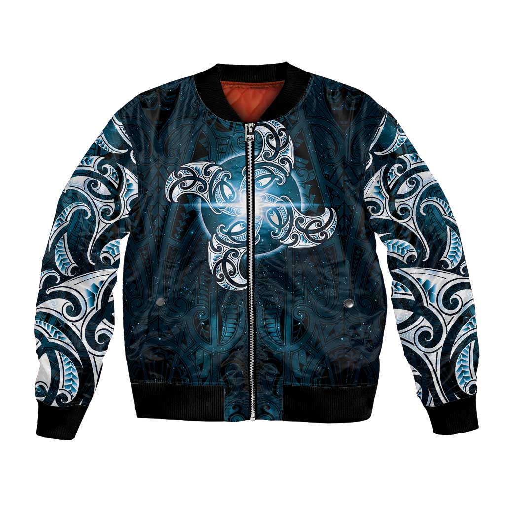 New Zealand Matariki Waita Bomber Jacket Maori Moko Dark Blue Galaxy