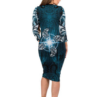 New Zealand Matariki Waita Family Matching Long Sleeve Bodycon Dress and Hawaiian Shirt Maori Moko Dark Blue Galaxy LT05 - Polynesian Pride