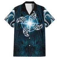 New Zealand Matariki Waita Family Matching Off The Shoulder Long Sleeve Dress and Hawaiian Shirt Maori Moko Dark Blue Galaxy LT05 Dad's Shirt - Short Sleeve Blue - Polynesian Pride