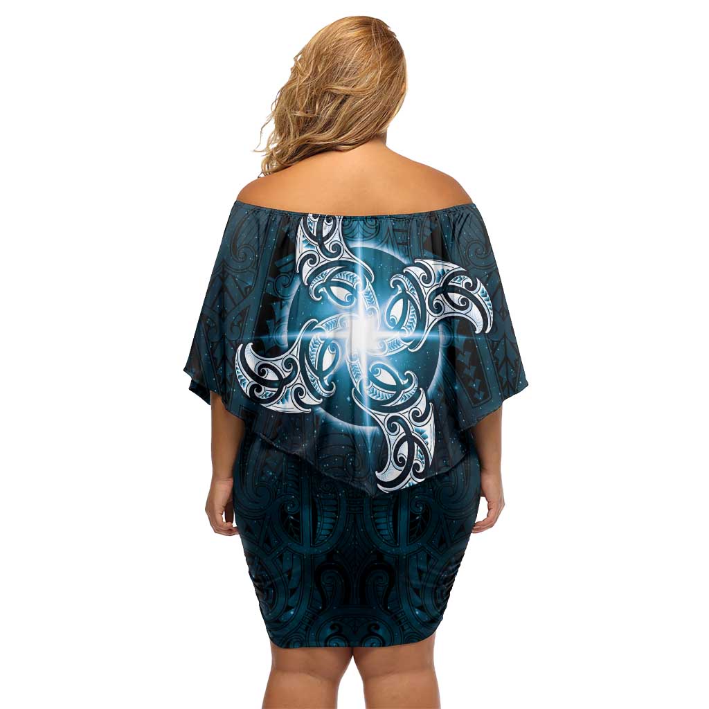 New Zealand Matariki Waita Family Matching Off Shoulder Short Dress and Hawaiian Shirt Maori Moko Dark Blue Galaxy LT05 - Polynesian Pride