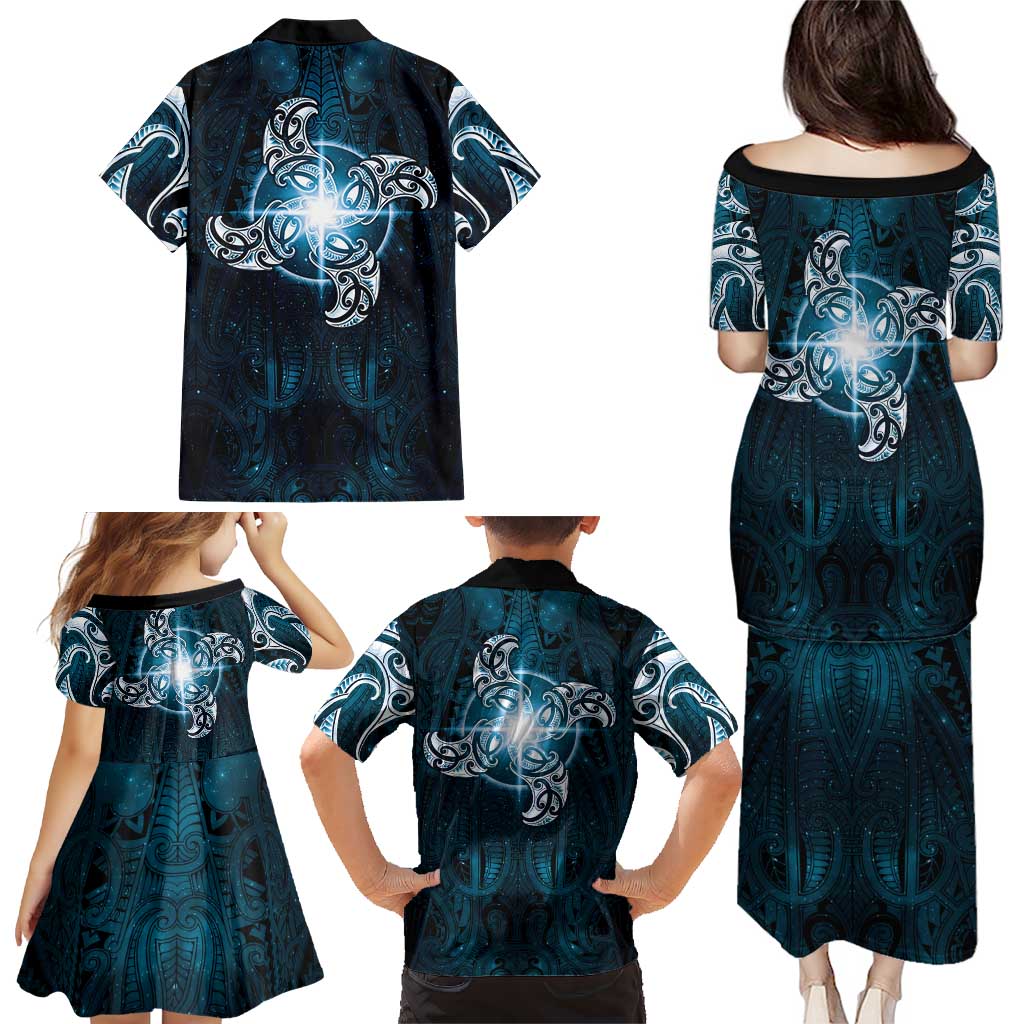 New Zealand Matariki Waita Family Matching Puletasi and Hawaiian Shirt Maori Moko Dark Blue Galaxy LT05 - Polynesian Pride