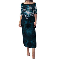 New Zealand Matariki Waita Family Matching Puletasi and Hawaiian Shirt Maori Moko Dark Blue Galaxy LT05 Mom's Dress Blue - Polynesian Pride