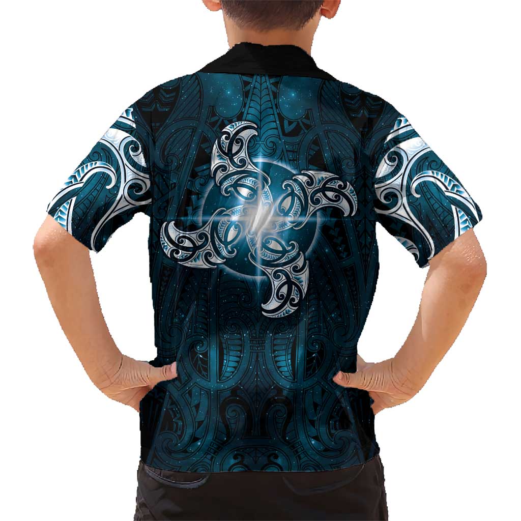 New Zealand Matariki Waita Family Matching Short Sleeve Bodycon Dress and Hawaiian Shirt Maori Moko Dark Blue Galaxy LT05 - Polynesian Pride