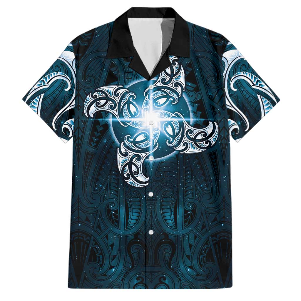 New Zealand Matariki Waita Family Matching Short Sleeve Bodycon Dress and Hawaiian Shirt Maori Moko Dark Blue Galaxy LT05 Dad's Shirt - Short Sleeve Blue - Polynesian Pride