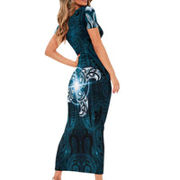 New Zealand Matariki Waita Family Matching Short Sleeve Bodycon Dress and Hawaiian Shirt Maori Moko Dark Blue Galaxy LT05 - Polynesian Pride