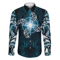New Zealand Matariki Waita Family Matching Tank Maxi Dress and Hawaiian Shirt Maori Moko Dark Blue Galaxy LT05 Dad's Shirt - Long Sleeve Blue - Polynesian Pride