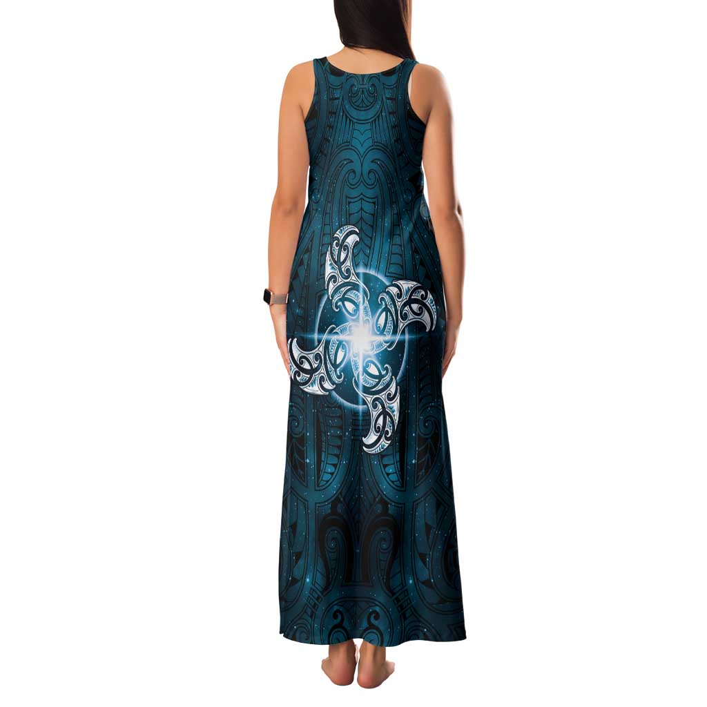 New Zealand Matariki Waita Family Matching Tank Maxi Dress and Hawaiian Shirt Maori Moko Dark Blue Galaxy LT05 - Polynesian Pride