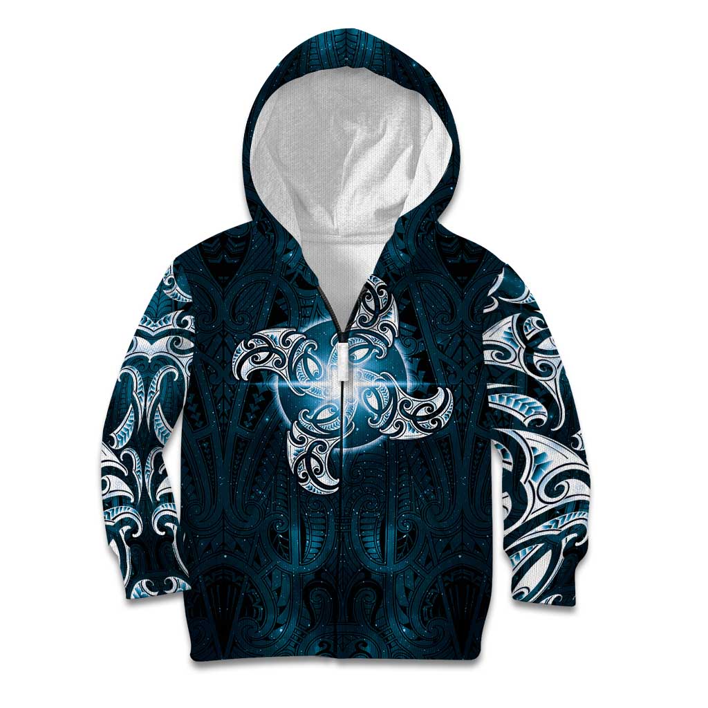 New Zealand Matariki Waita Kid Hoodie Maori Moko Dark Blue Galaxy