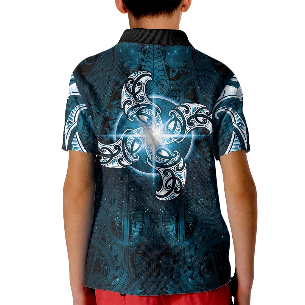New Zealand Matariki Waita Kid Polo Shirt Maori Moko Dark Blue Galaxy