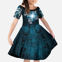 New Zealand Matariki Waita Kid Short Sleeve Dress Maori Moko Dark Blue Galaxy