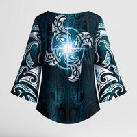 New Zealand Matariki Waita Kimono Sleeve Blouse Maori Moko Dark Blue Galaxy