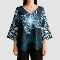 New Zealand Matariki Waita Kimono Sleeve Blouse Maori Moko Dark Blue Galaxy