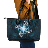 New Zealand Matariki Waita Leather Tote Bag Maori Moko Dark Blue Galaxy