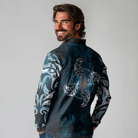 New Zealand Matariki Waita Long Sleeve Polo Shirt Maori Moko Dark Blue Galaxy