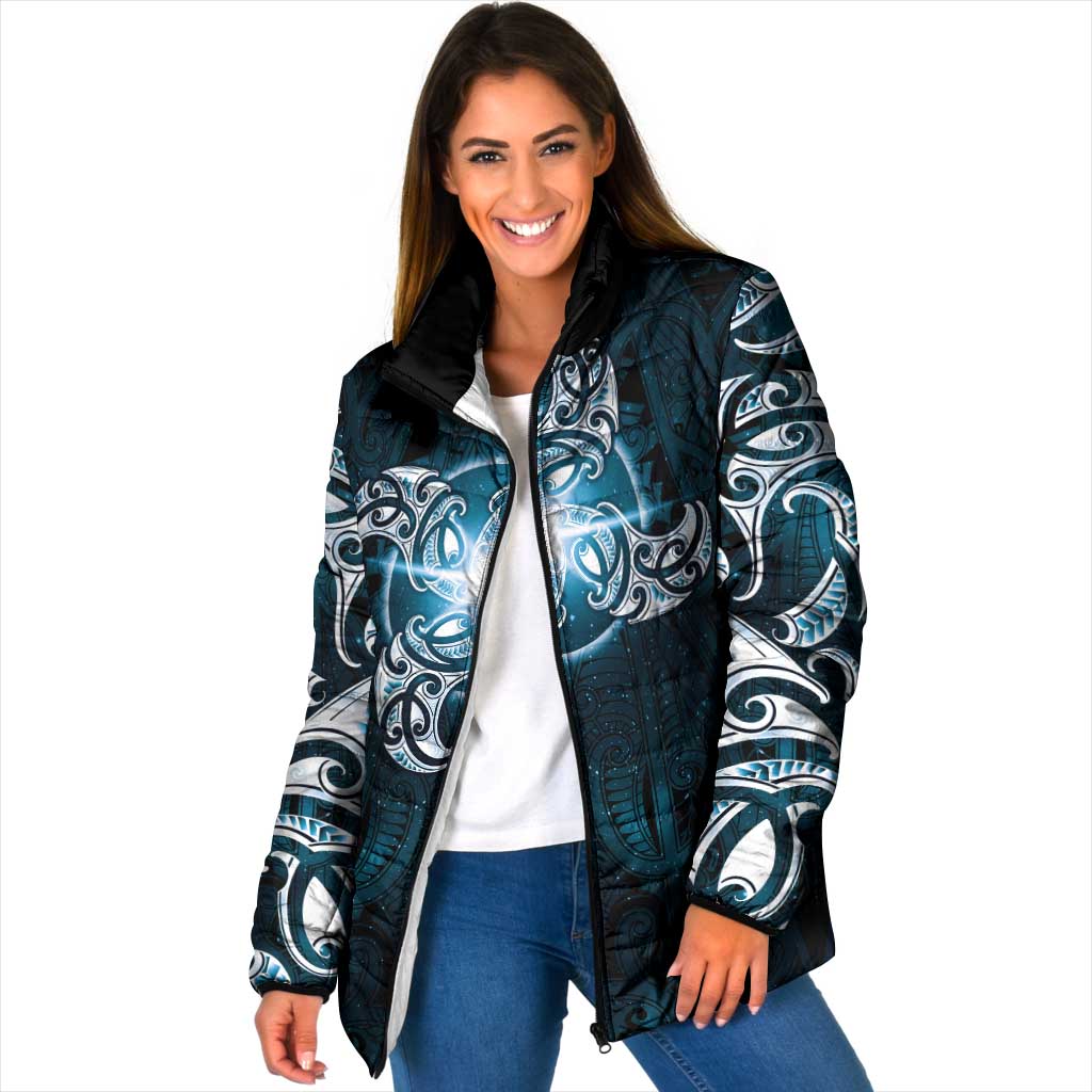 New Zealand Matariki Waita Padded Jacket Maori Moko Dark Blue Galaxy