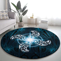 New Zealand Matariki Waita Round Carpet Maori Moko Dark Blue Galaxy