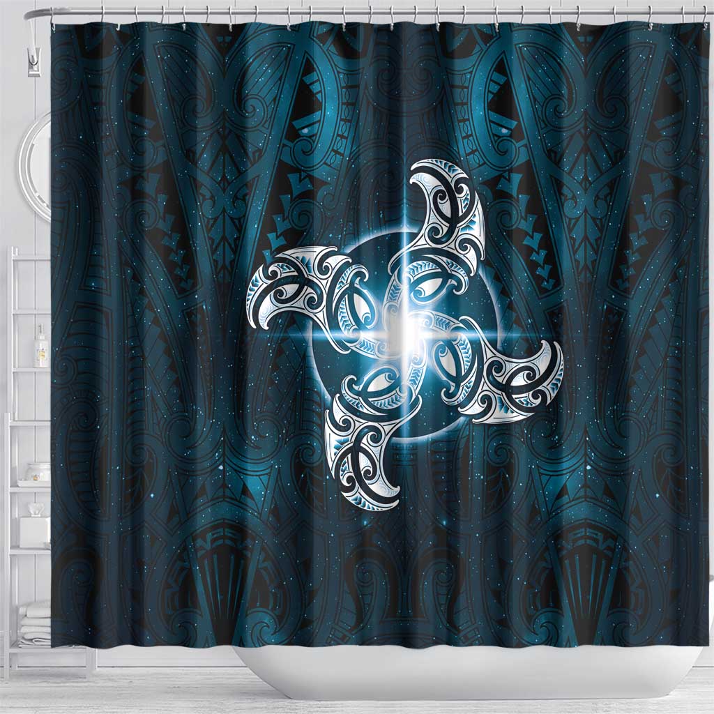 New Zealand Matariki Waita Shower Curtain Maori Moko Dark Blue Galaxy