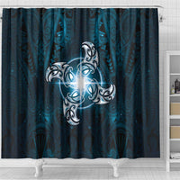 New Zealand Matariki Waita Shower Curtain Maori Moko Dark Blue Galaxy