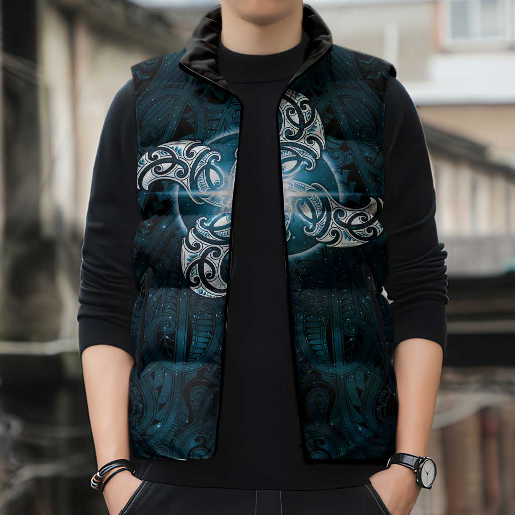 New Zealand Matariki Waita Sleeveless Puffer Jacket Maori Moko Dark Blue Galaxy