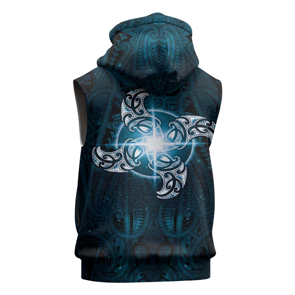 New Zealand Matariki Waita Sleeveless Zip Hoodie Maori Moko Dark Blue Galaxy