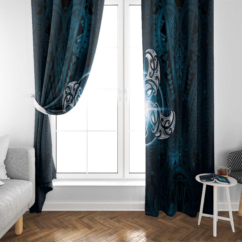 New Zealand Matariki Waita Window Curtain Maori Moko Dark Blue Galaxy