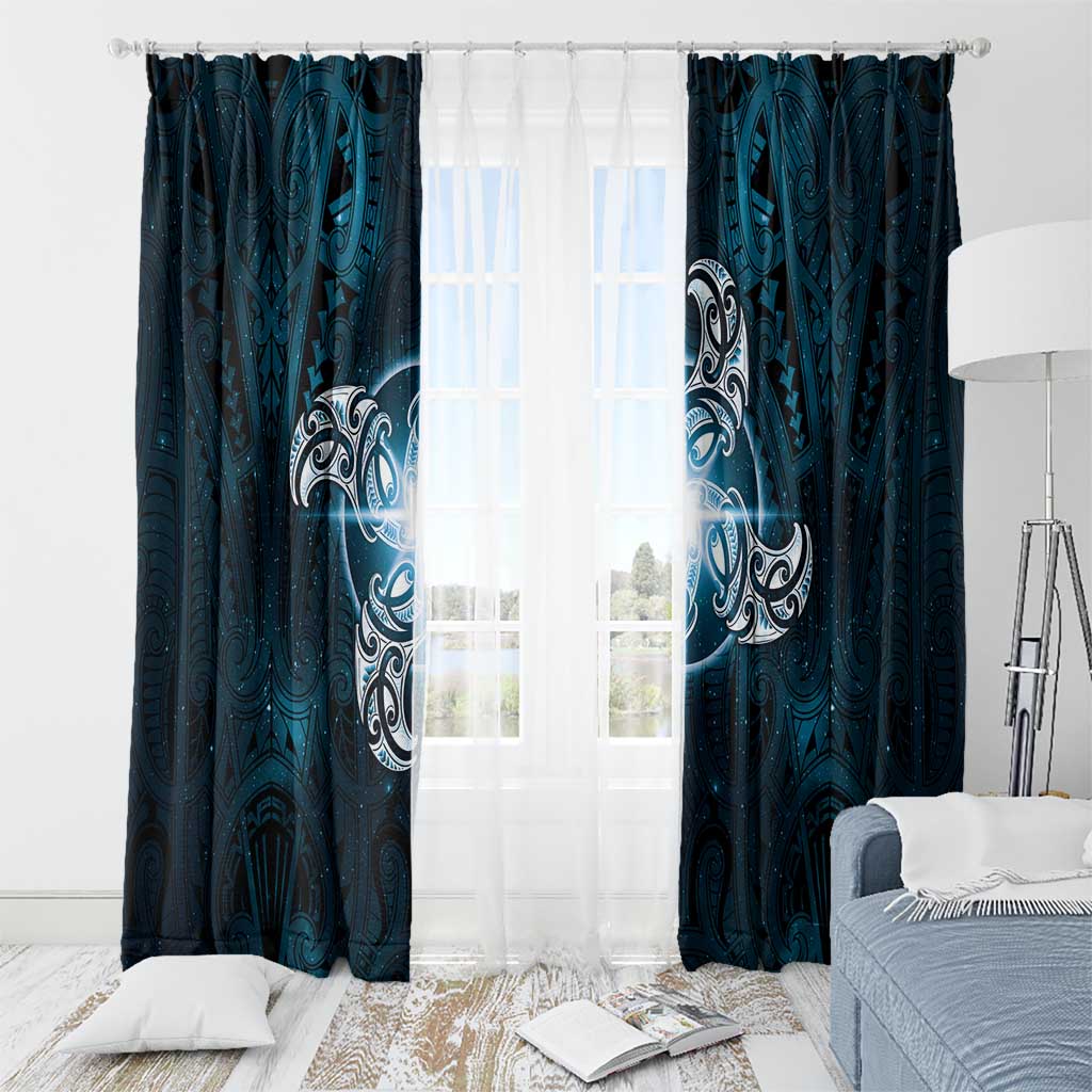 New Zealand Matariki Waita Window Curtain Maori Moko Dark Blue Galaxy