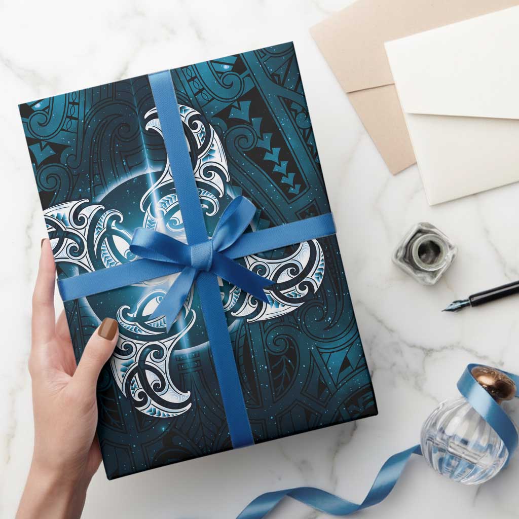 New Zealand Matariki Waita Wrapping Paper Maori Moko Dark Blue Galaxy