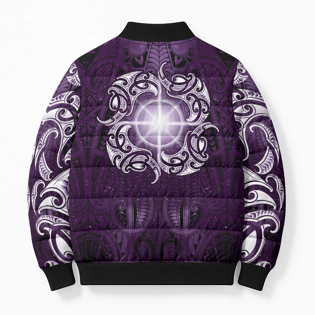 New Zealand Matariki Waipunarangi Bomber Puffer Jacket Maori Moko Purple Galaxy