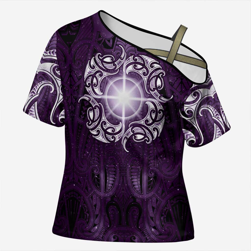 New Zealand Matariki Waipunarangi Cross Shoulder Shirt Maori Moko Purple Galaxy