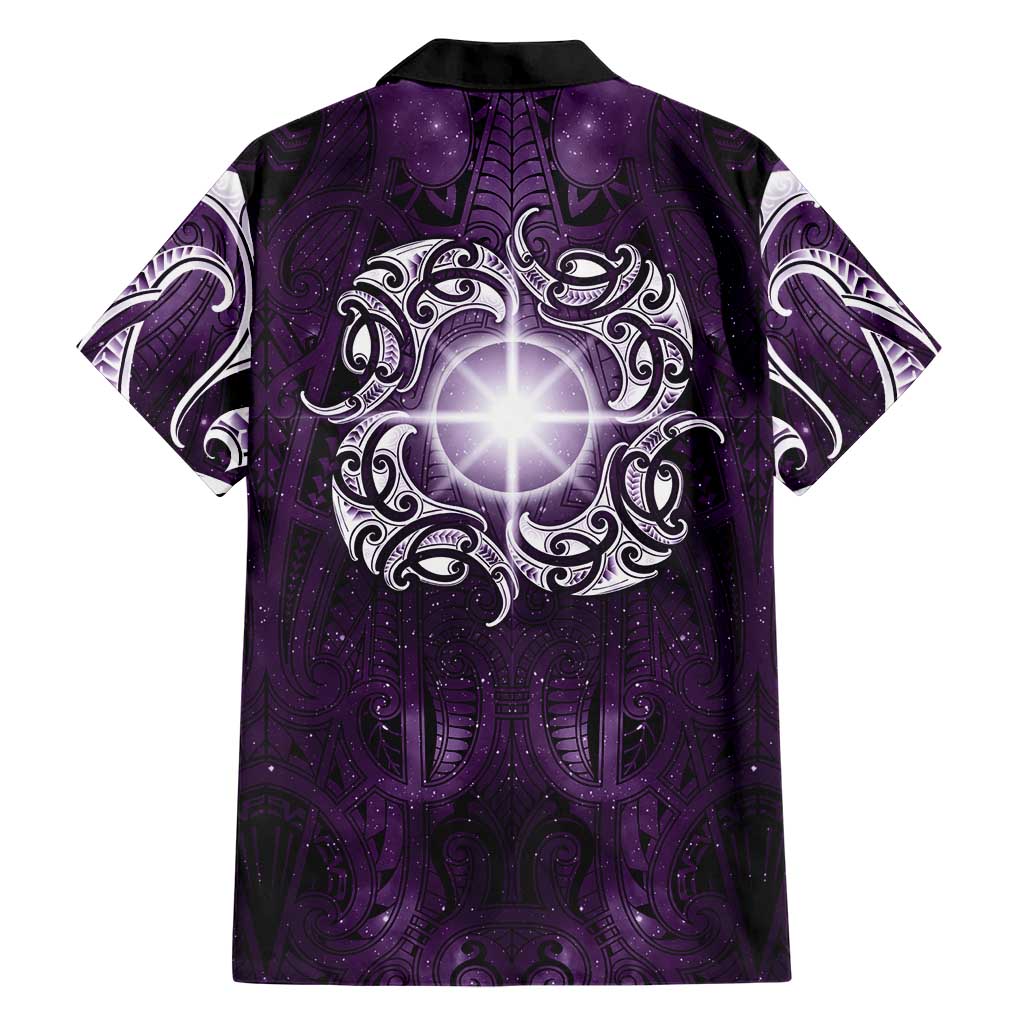 New Zealand Matariki Waipunarangi Family Matching Long Sleeve Bodycon Dress and Hawaiian Shirt Maori Moko Purple Galaxy LT05 - Polynesian Pride