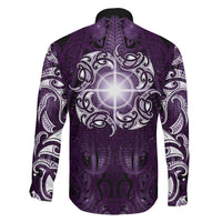 New Zealand Matariki Waipunarangi Family Matching Off The Shoulder Long Sleeve Dress and Hawaiian Shirt Maori Moko Purple Galaxy LT05 - Polynesian Pride