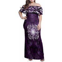 New Zealand Matariki Waipunarangi Family Matching Off Shoulder Maxi Dress and Hawaiian Shirt Maori Moko Purple Galaxy LT05 Mom's Dress Purple - Polynesian Pride
