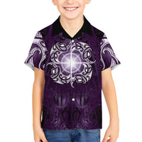 New Zealand Matariki Waipunarangi Family Matching Off Shoulder Short Dress and Hawaiian Shirt Maori Moko Purple Galaxy LT05 Son's Shirt Purple - Polynesian Pride