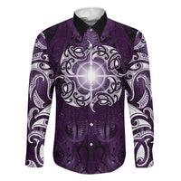 New Zealand Matariki Waipunarangi Family Matching Short Sleeve Bodycon Dress and Hawaiian Shirt Maori Moko Purple Galaxy LT05 Dad's Shirt - Long Sleeve Purple - Polynesian Pride