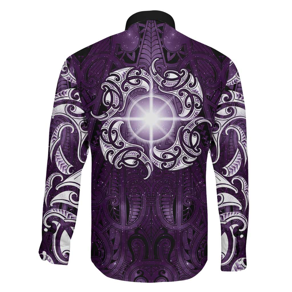New Zealand Matariki Waipunarangi Family Matching Summer Maxi Dress and Hawaiian Shirt Maori Moko Purple Galaxy LT05 - Polynesian Pride