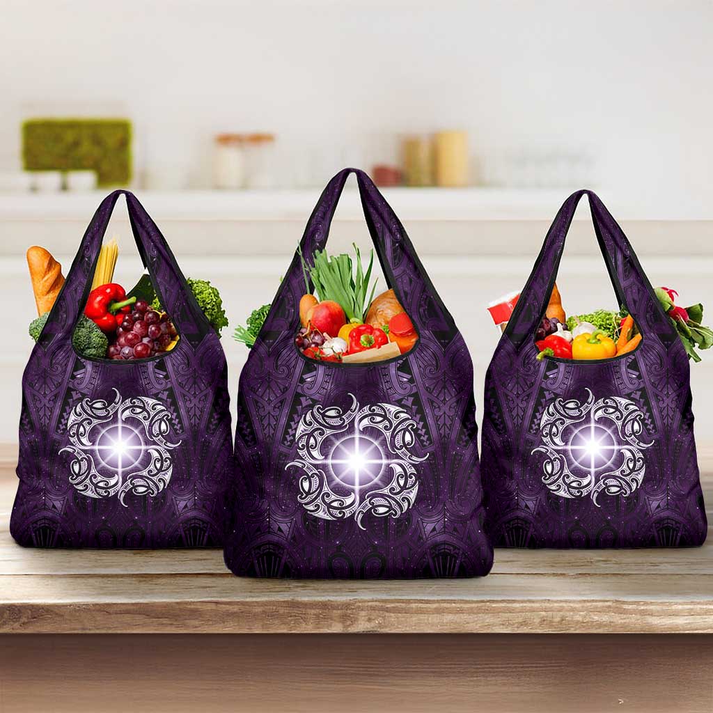 New Zealand Matariki Waipunarangi Grocery Bag Maori Moko Purple Galaxy LT05 3-pack One Size Purple - Polynesian Pride