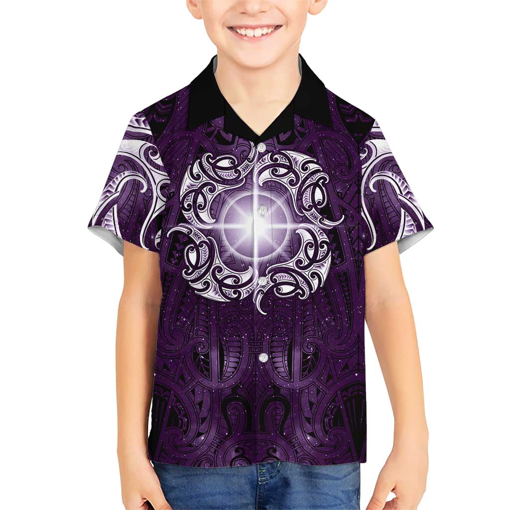 New Zealand Matariki Waipunarangi Kid Hawaiian Shirt Maori Moko Purple Galaxy LT05 Kid Purple - Polynesian Pride
