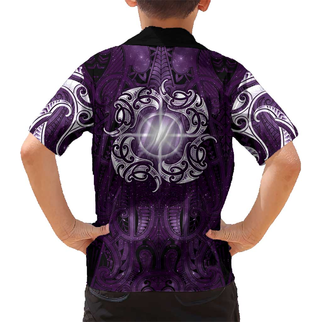 New Zealand Matariki Waipunarangi Kid Hawaiian Shirt Maori Moko Purple Galaxy LT05 - Polynesian Pride