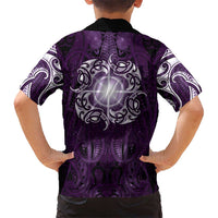 New Zealand Matariki Waipunarangi Kid Hawaiian Shirt Maori Moko Purple Galaxy LT05 - Polynesian Pride