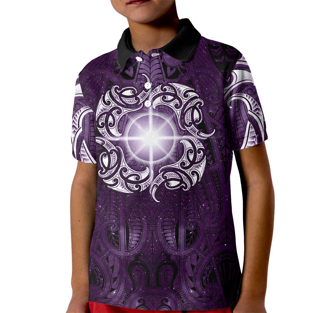 New Zealand Matariki Waipunarangi Kid Polo Shirt Maori Moko Purple Galaxy LT05 Kid Purple - Polynesian Pride