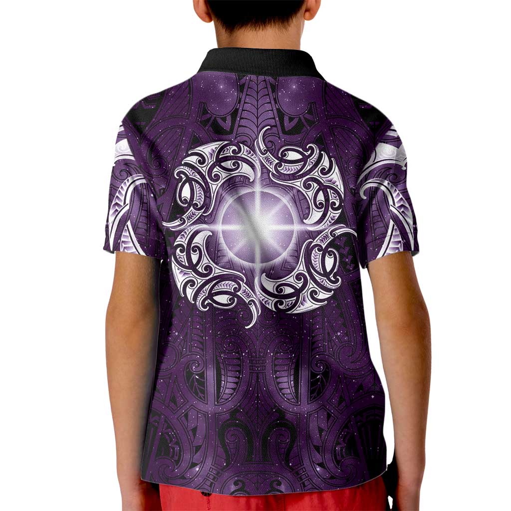 New Zealand Matariki Waipunarangi Kid Polo Shirt Maori Moko Purple Galaxy LT05 - Polynesian Pride