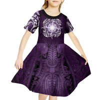 New Zealand Matariki Waipunarangi Kid Short Sleeve Dress Maori Moko Purple Galaxy LT05 - Polynesian Pride