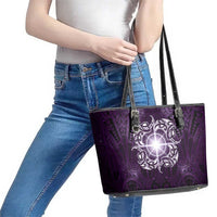 New Zealand Matariki Waipunarangi Leather Tote Bag Maori Moko Purple Galaxy