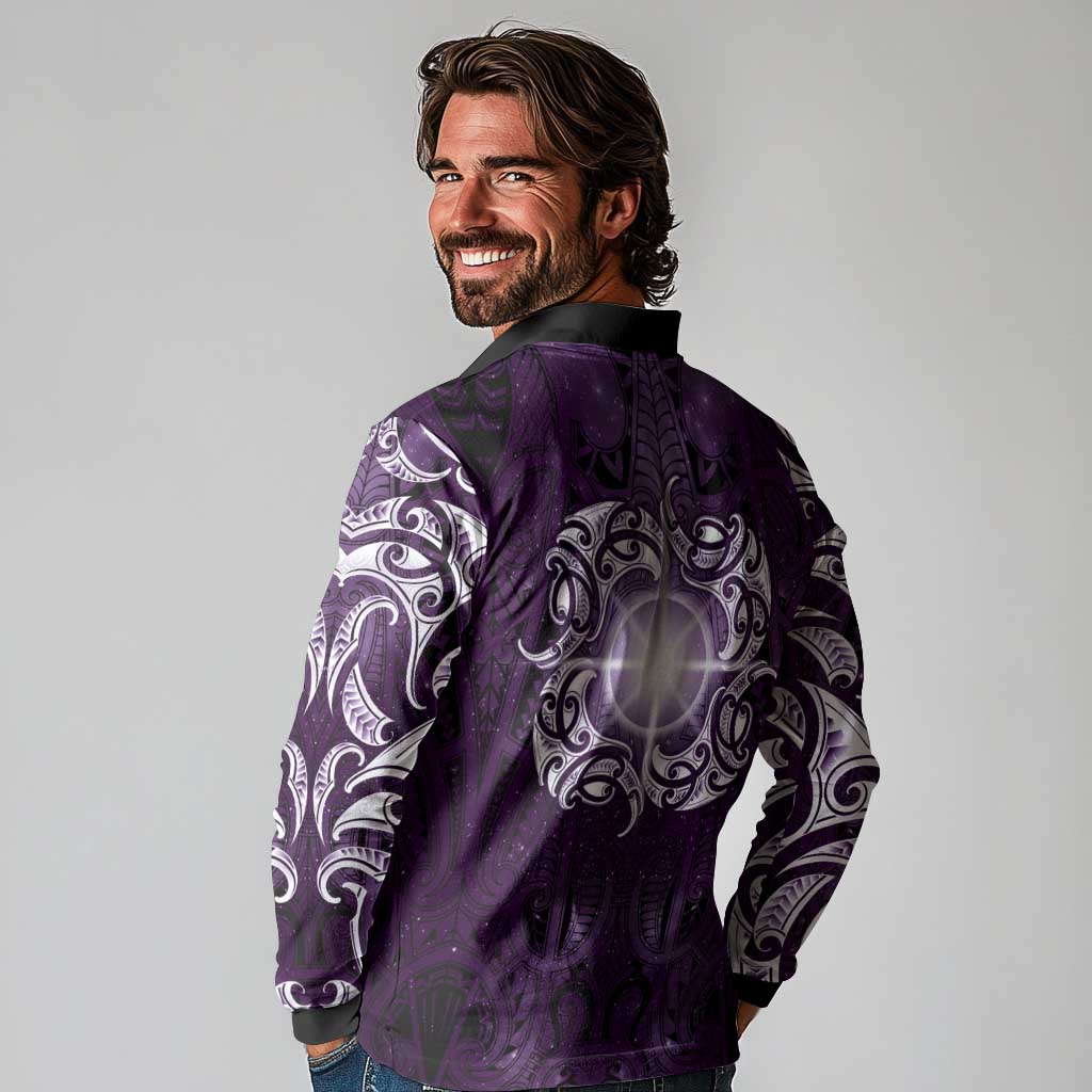 New Zealand Matariki Waipunarangi Long Sleeve Polo Shirt Maori Moko Purple Galaxy LT05 - Polynesian Pride
