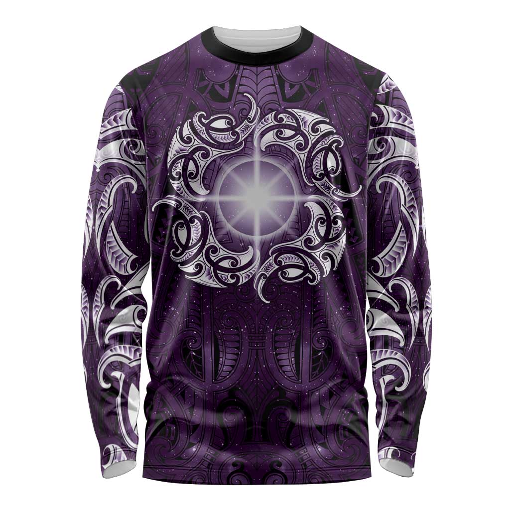 New Zealand Matariki Waipunarangi Long Sleeve Shirt Maori Moko Purple Galaxy