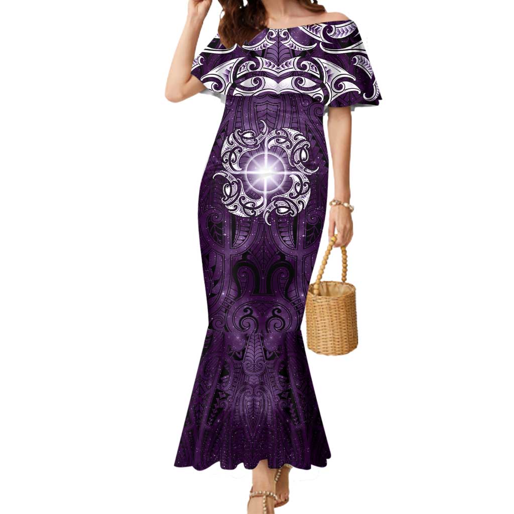 New Zealand Matariki Waipunarangi Mermaid Dress Maori Moko Purple Galaxy LT05 Women Purple - Polynesian Pride